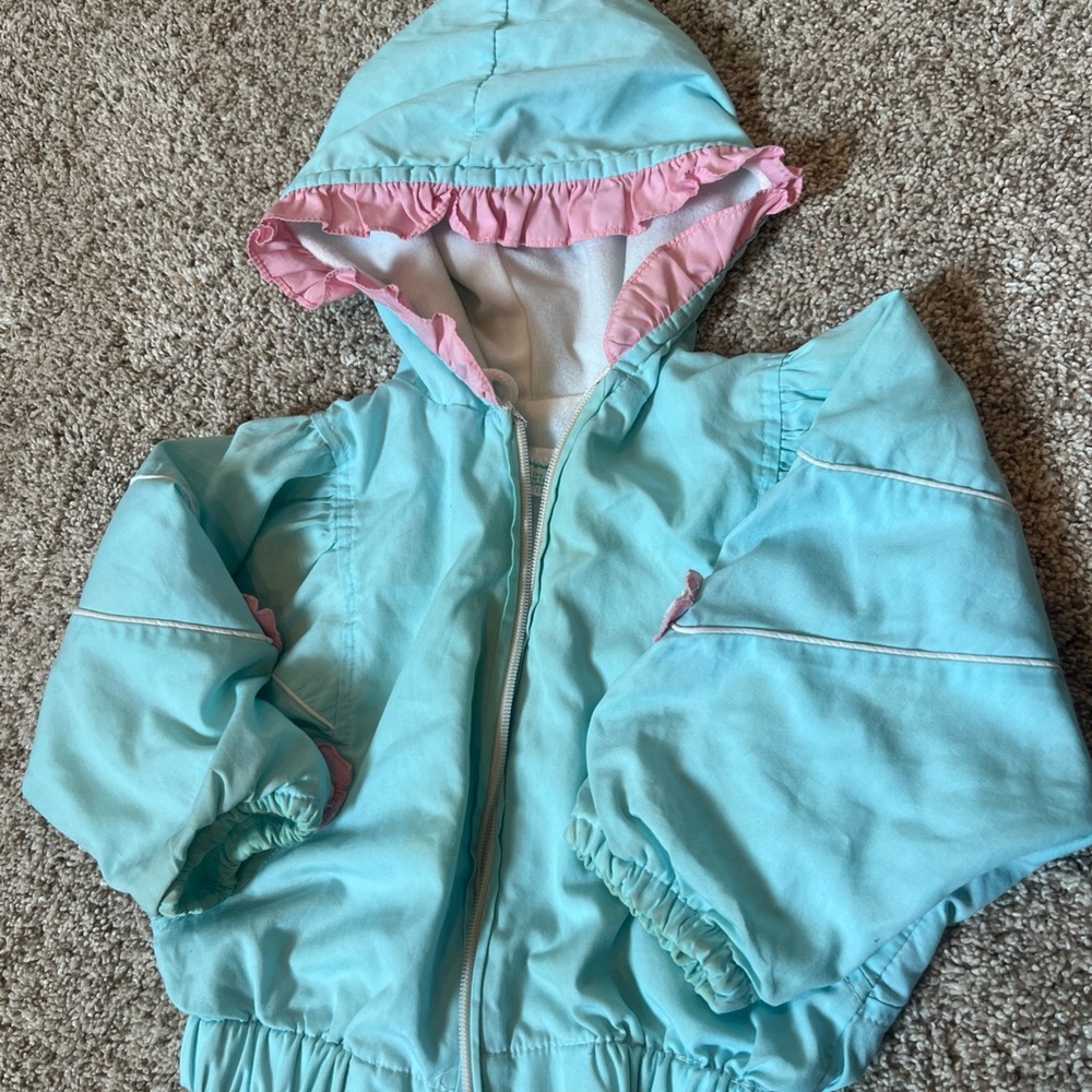 Vintage A Tiny Tots Original Girls Blue And Pink Zip Up Jacket Size 18 Months